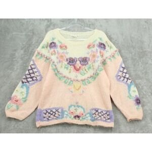 Vintage Jennifer Reed Sweater Women Small  Mohair Coquette Floral Pastel Cottage